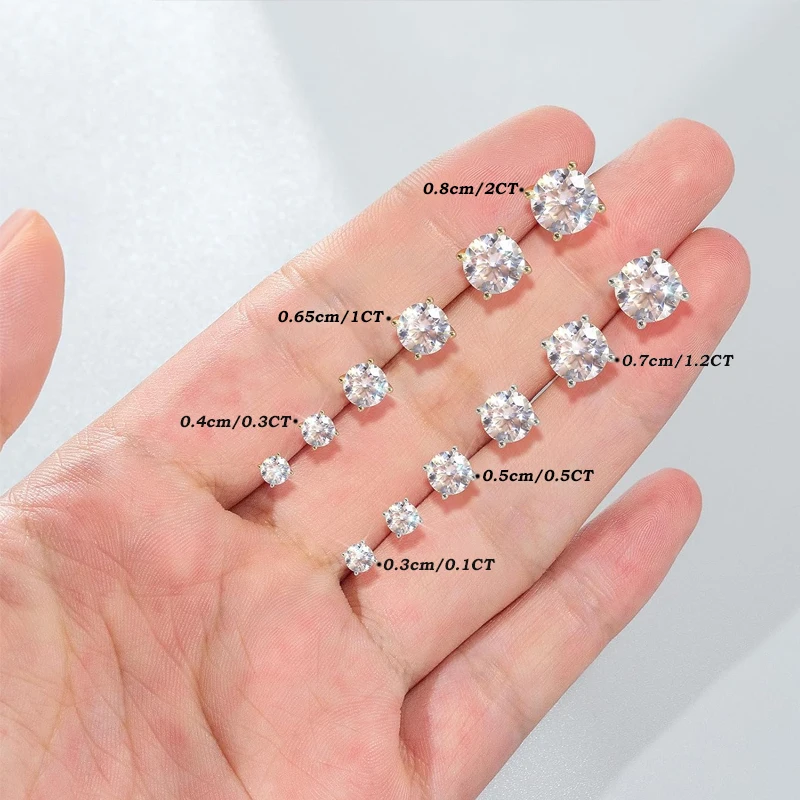 Bamoer Diamond 925 Sterling Silver Simple Round Moissanite Stud Earrings for Men Women Classic Engagement Certified Fine Jewelry Gift Romantic MSE038