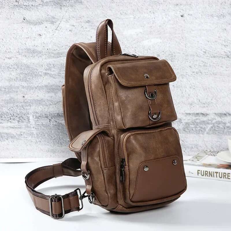 Vintage Designer Leather Crossbody For Men Messenger Chest Fashion Casual Bag Waterproof PU Single Shoulder Bags