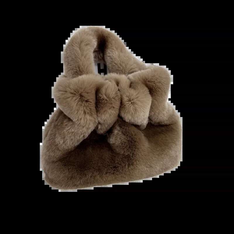 Real Rex Rabbit Fur Bags Plush Clutch Bag New Tote Mobile Purse Women's Pleated Handbag