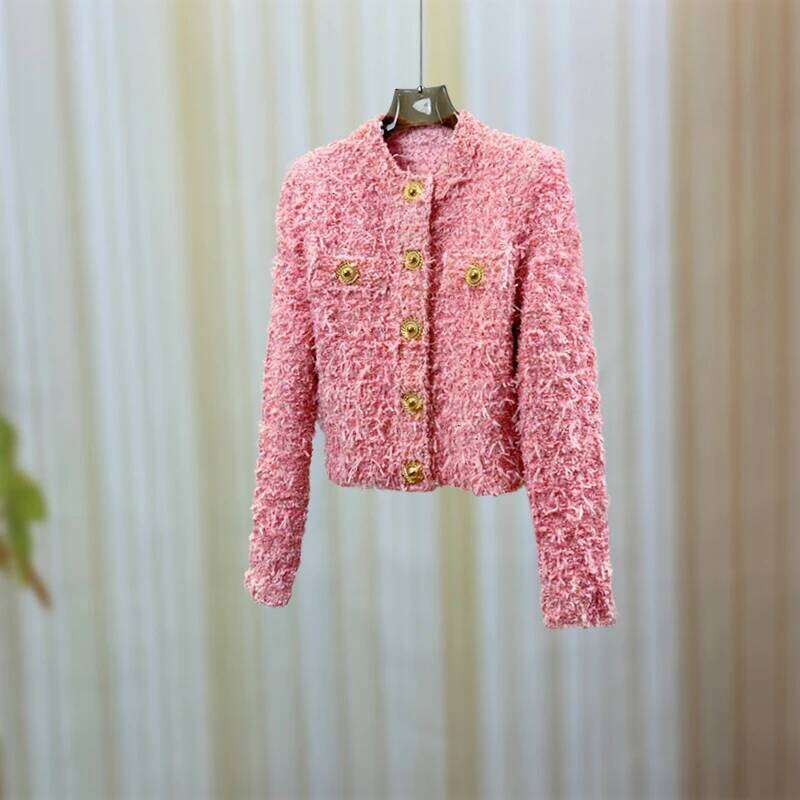 Haute Couture Light Pink Small Fragrance Jacket Women's 2025 Spring and Autumn Celebrity Temperament High-End Western Style Slim Knitted Cardigan