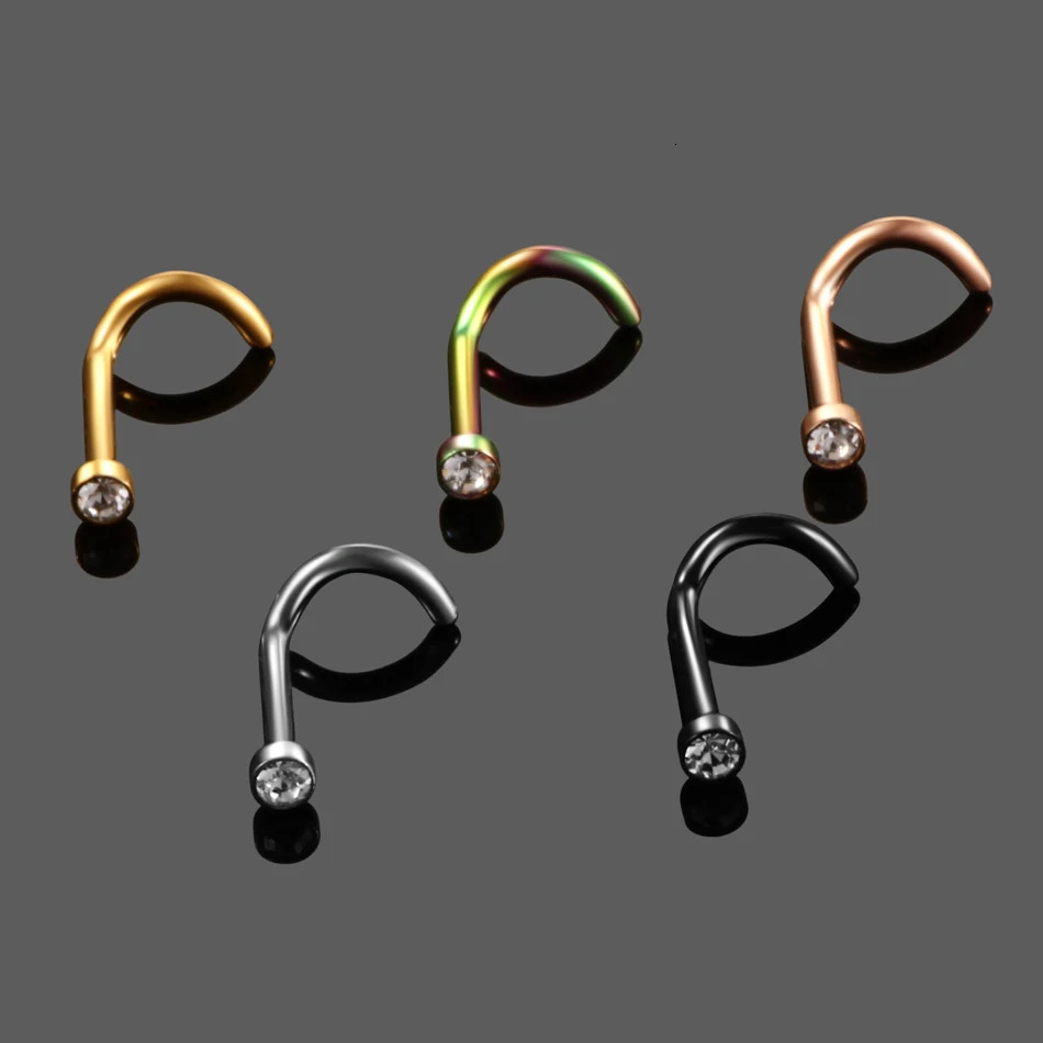 10Pcs/lot G23 Nose Studs Piercing Crystal Nose Screw Flat CZ Nostril Earrings Piercing Nariz Jewelry Nose Rings 20G 18G 250605