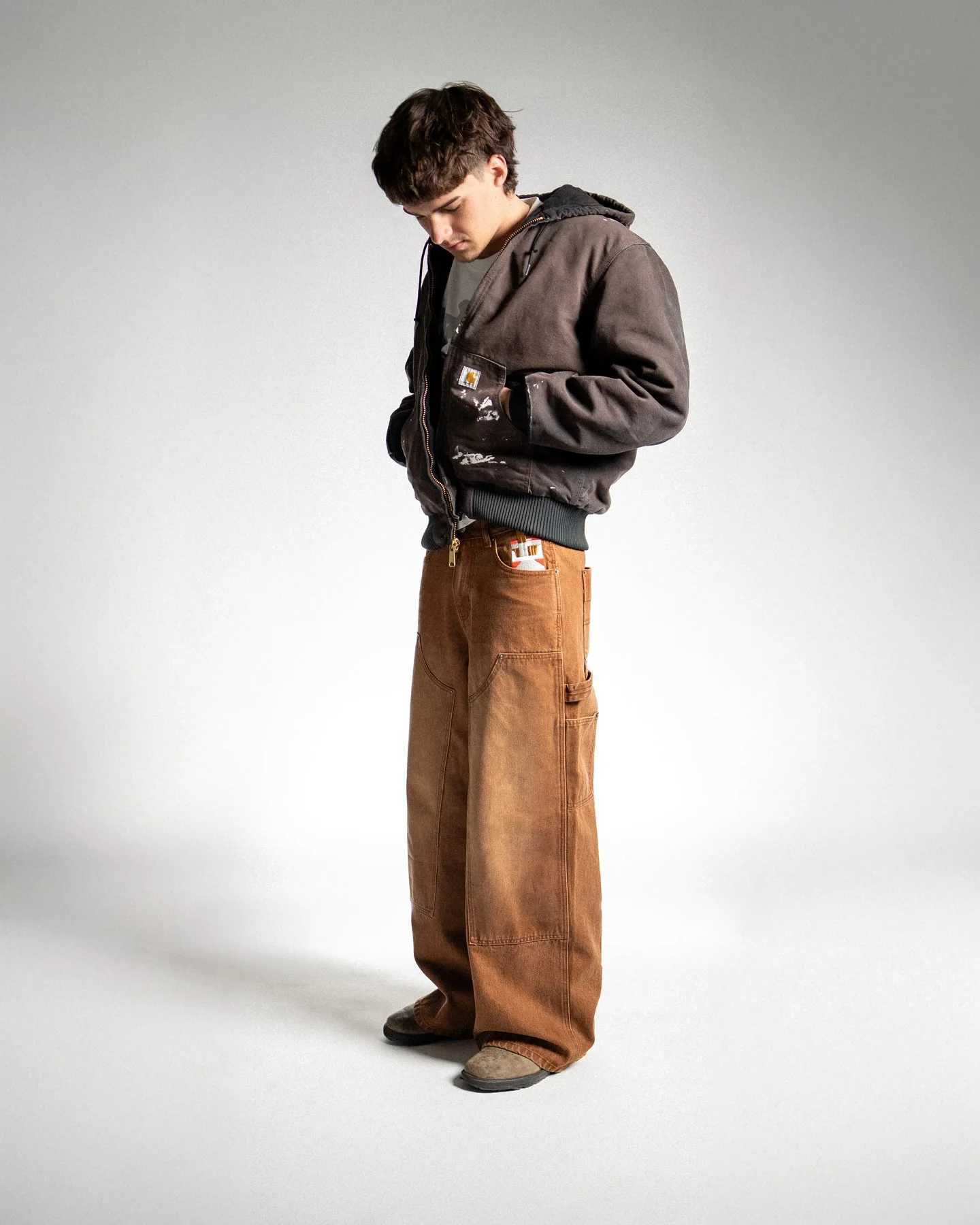 New Y2K Gothic Punk American Retro Punk Embroidered Jeans Mens Washed Old Brown Loose Straight Wide Legs Fashionable Jeans Z250605