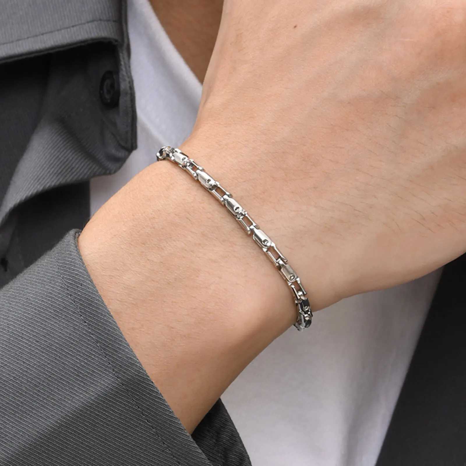 Thin Stainless Steel Chain Bracelets for Men Boys Waterproof Handmade Chain Links Wristband Stylish Gift for Husband Father BBF W250606