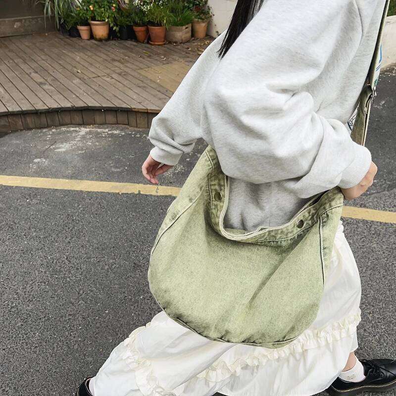 Vintage Fashion Crossbody Hobo Bags For Girl Washed Denim Multi-Pocket Big Capacity Shoulder Bag 2023 Latest Female Shopper Tote