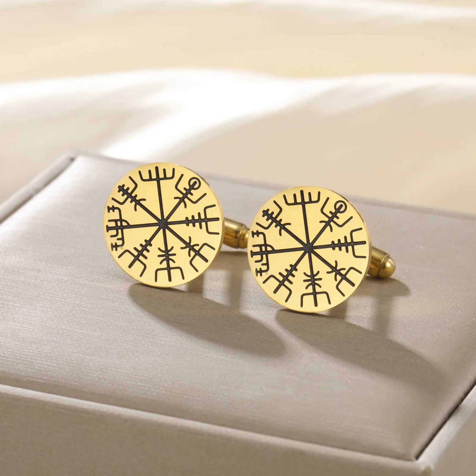 LIKGREAT Viking Vegvisir Compass Cufflinks for Men Norse Symbol Rune Stainless Steel Dress Cuff Links Protection Amulet Jewelry W250606