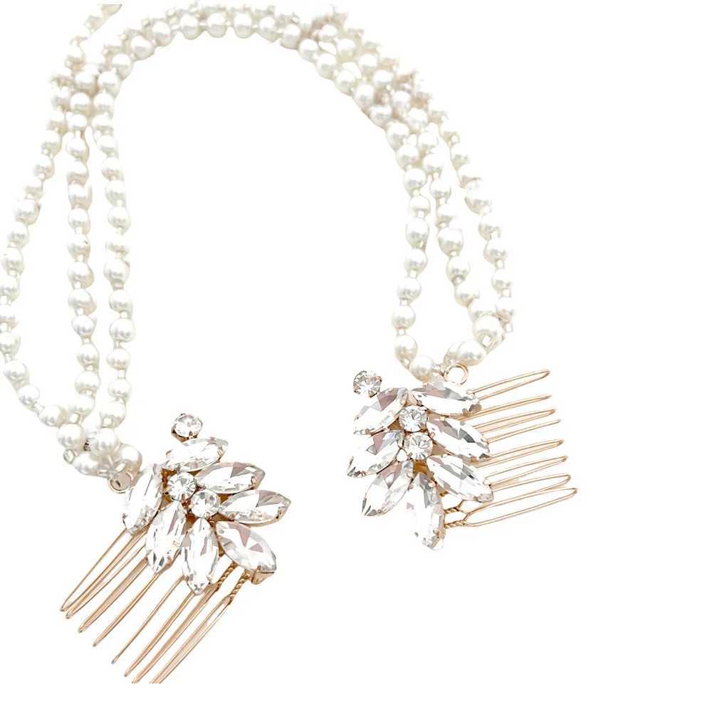 New Multi-layer Pearl Hair Chain Womens Simple Retro Bridal Wedding Headpiece High-end Fashion Rhinestone Plug Comb Z250605