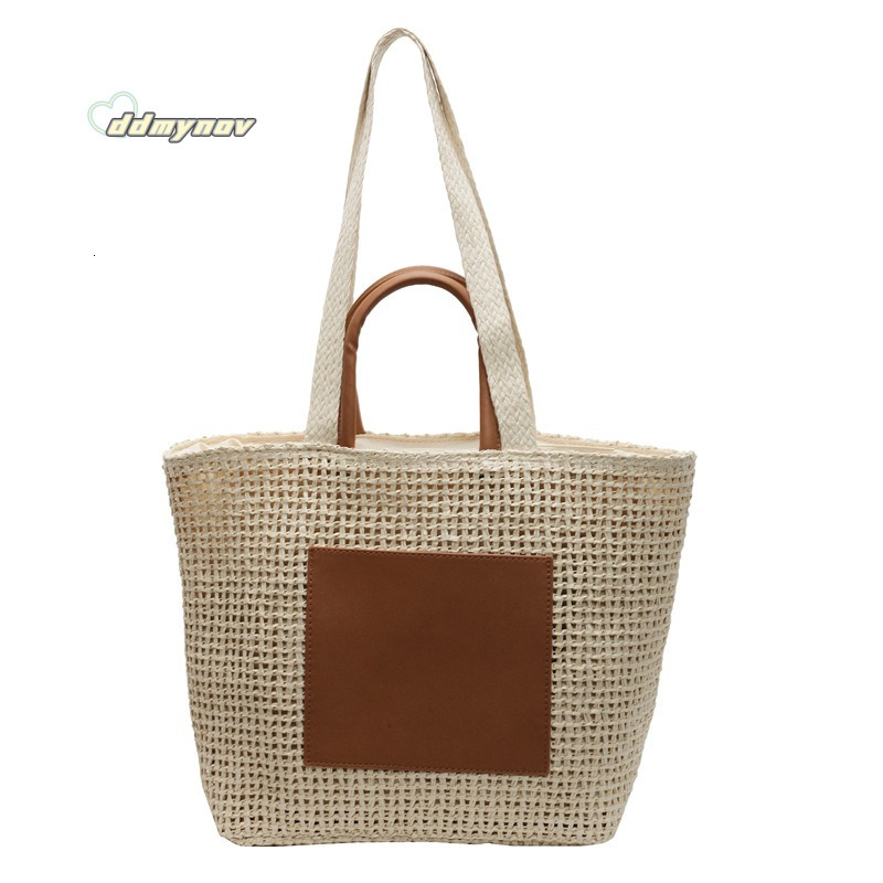 Foreign Trade Large Capacity Woven Straw for Women 2025 New Niche Fashion Single Shoulder Handbag Beach Tote Bag ddmynov
