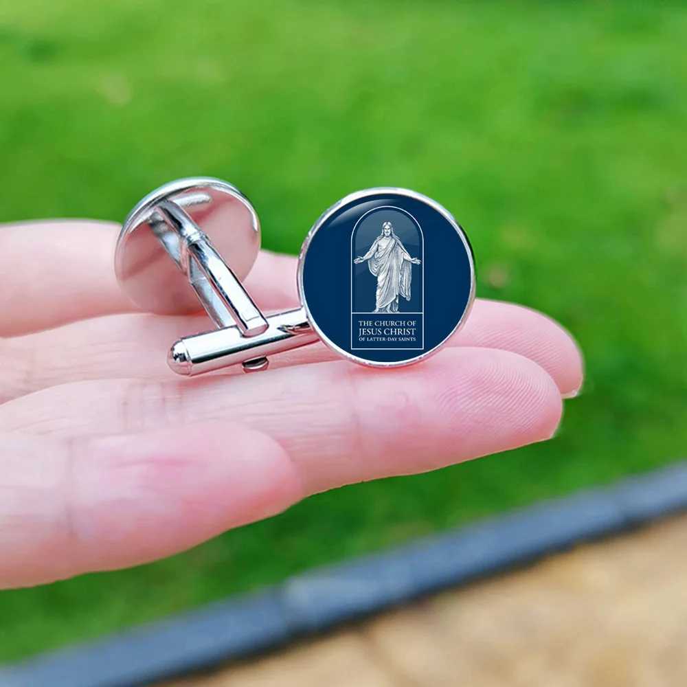 Jesus Cross Cufflinks for Men God Bless Glass Cabochon Shirt Cuff Links Buttons Christian Gifts W250606