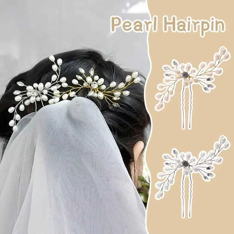Elegant Pearl Crystal Hairpin Wedding Bridal U-shaped Metal Hair Comb Forks Hairstyle Clips Jewelry Accessories Design Tools Z250605