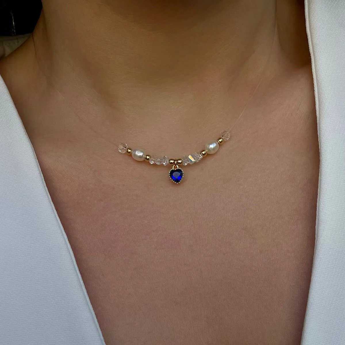 Fashion Simple Shaped Natural Freshwater Pearls Zircon Heart Necklace For Women Female Girl Baroque Choker Jewelry Gift N0495 Y250605