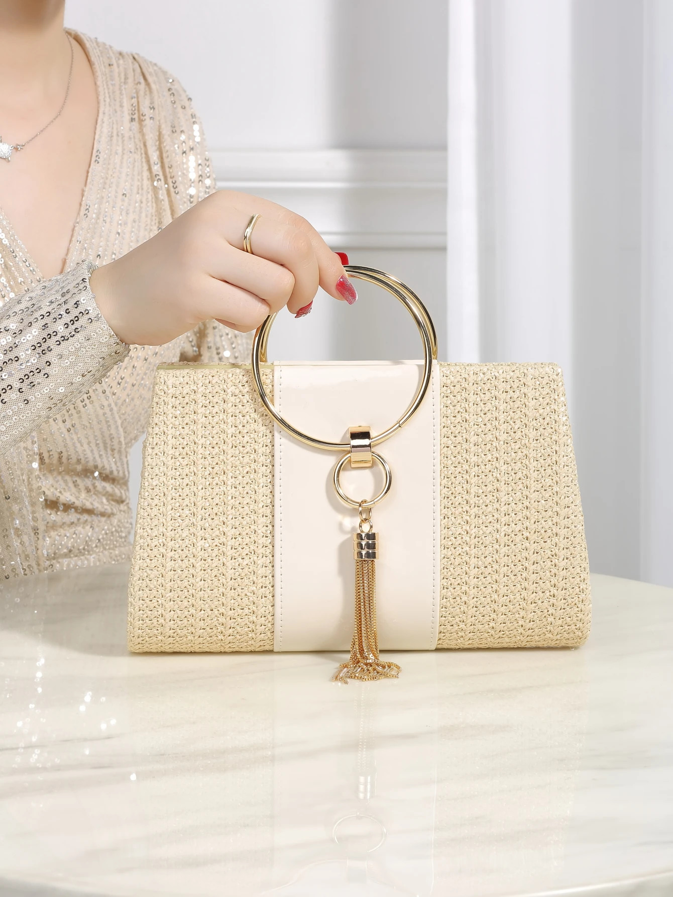 1 piece Bohemian Resort Woven Large Capacity Clutch Bag Elegant Ladies Fashion Square Straw Evening Bag 250605