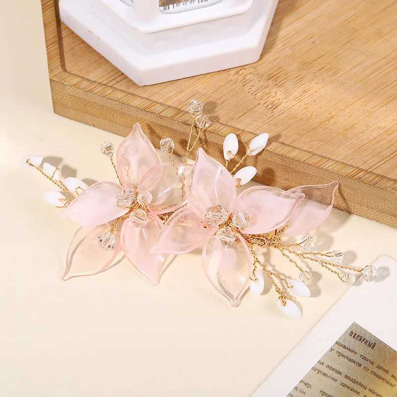 Pink Flower Hair Clips for Bride Wedding Hair Accessories Crystal Floral Hairpins Pearl Headpiece for Women Party Hair Jewelry Z250605
