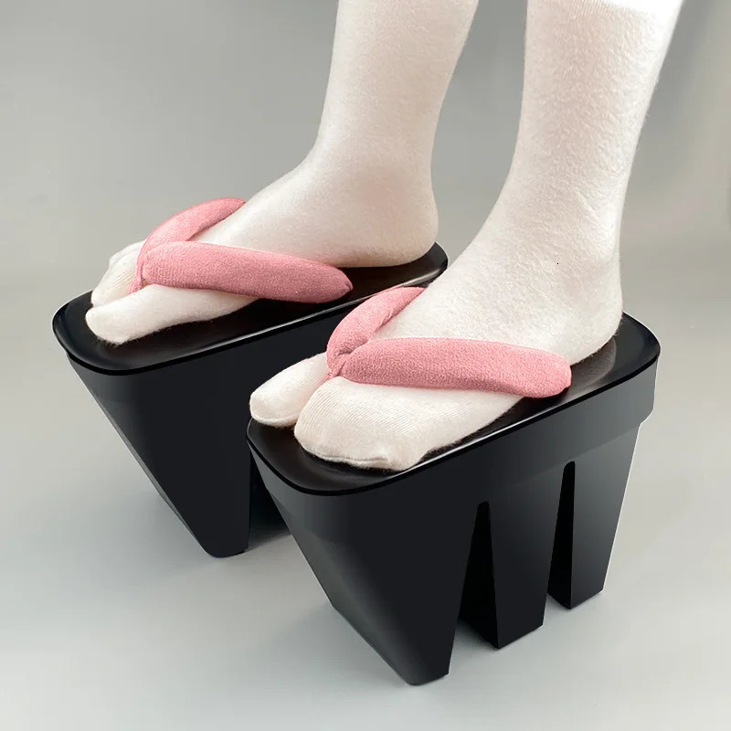 Japanese Geta Wooden Slippers Cos Flip-flops Sandals Clogs Mens And Womens PVC High-tooth Geisha Shoes height 14cm 250604