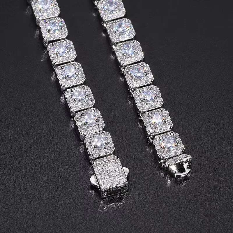 S925 Sterling Silver Jewelry Center 8 Square Micro Set Rock Sugar Hip Hop Necklace wholesale bulk manufacture factory customized