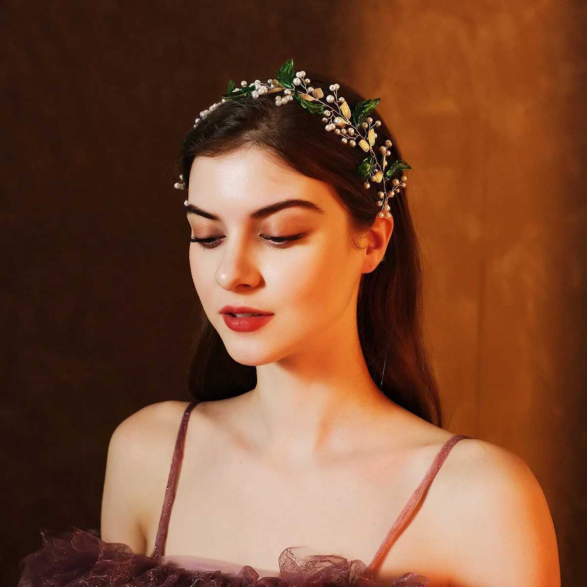 Wedding Headbands Green Leaves Hairband for Bride Hair Accessories Artificial Pearl Headdress for Women Girls Party Hair Jewelry Z250605