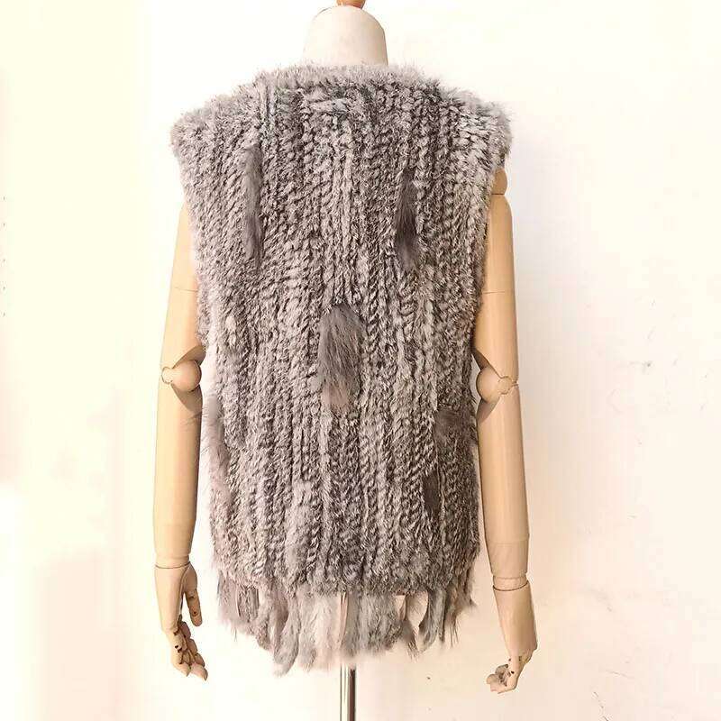 Women Knitted Real Rabbit Vest Sleeveless Coat New Arrival Winter Natural Gilet Female Genuine Fur Waistcoat