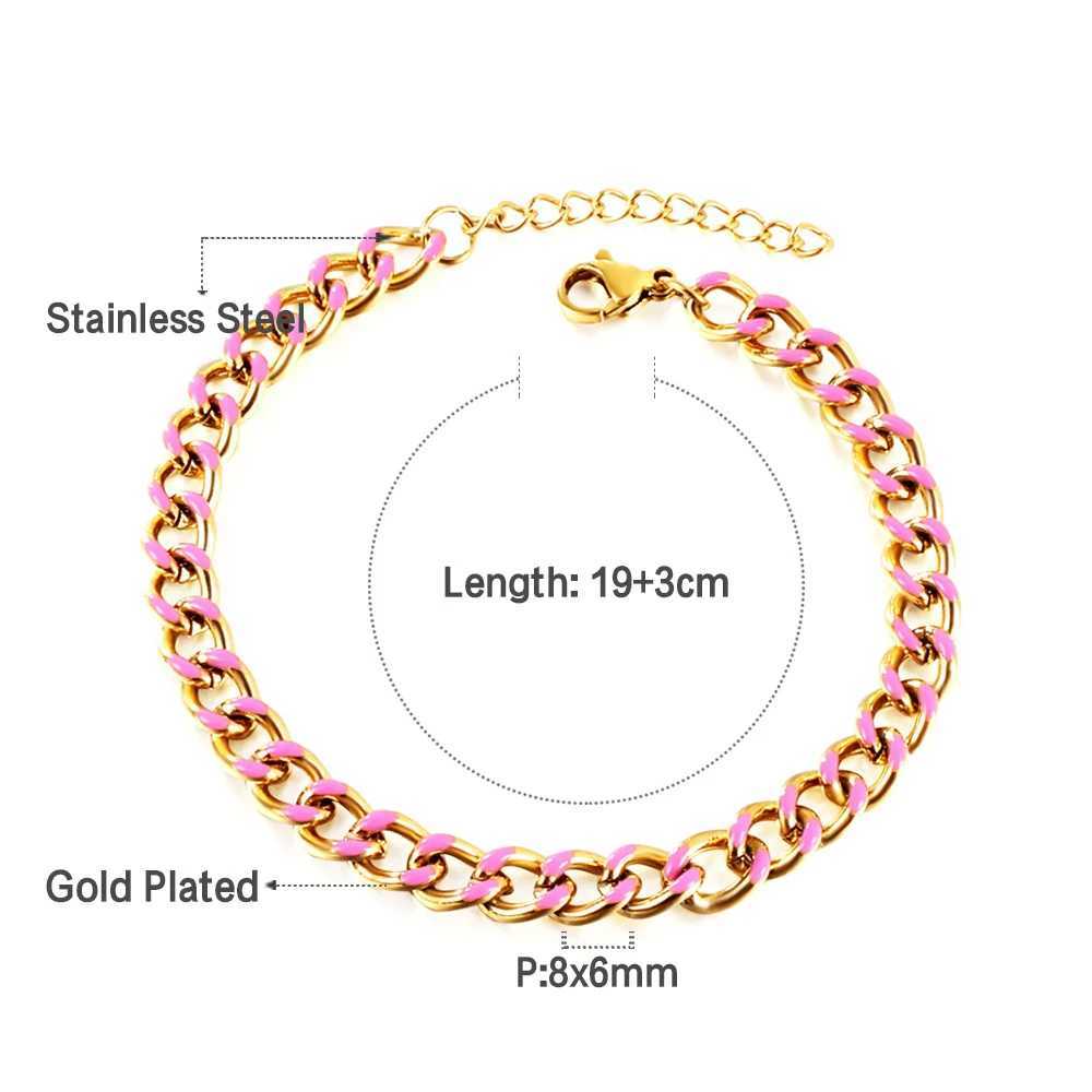 LUXUSTEEL Colorful Punk Mens Bracelet Width 2-10mm Golden Stainless Steel Cuban Chain Bracelet Charm Jewelry Gift for Females W250606