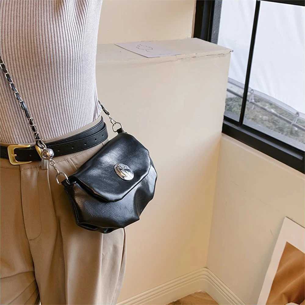 Vintage Women Leather Crossbody Bags Solid Flap Pu Chain Shoulder Bag Female Versatile Commute Messenger Bags Handle Purse M250606