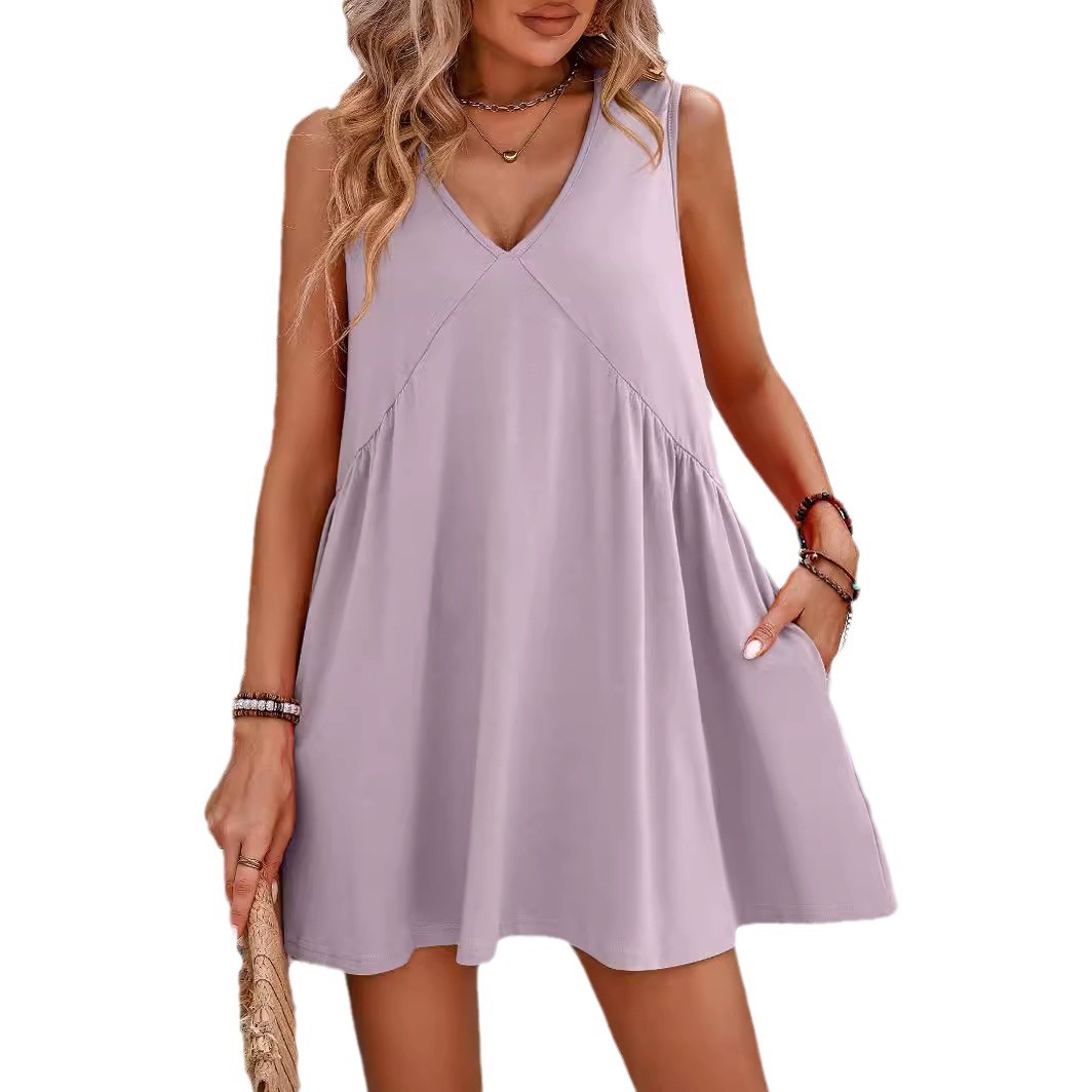 KO5140 New Women's Summer Leisure V-neck Sleeveless Vest Loose Dress
