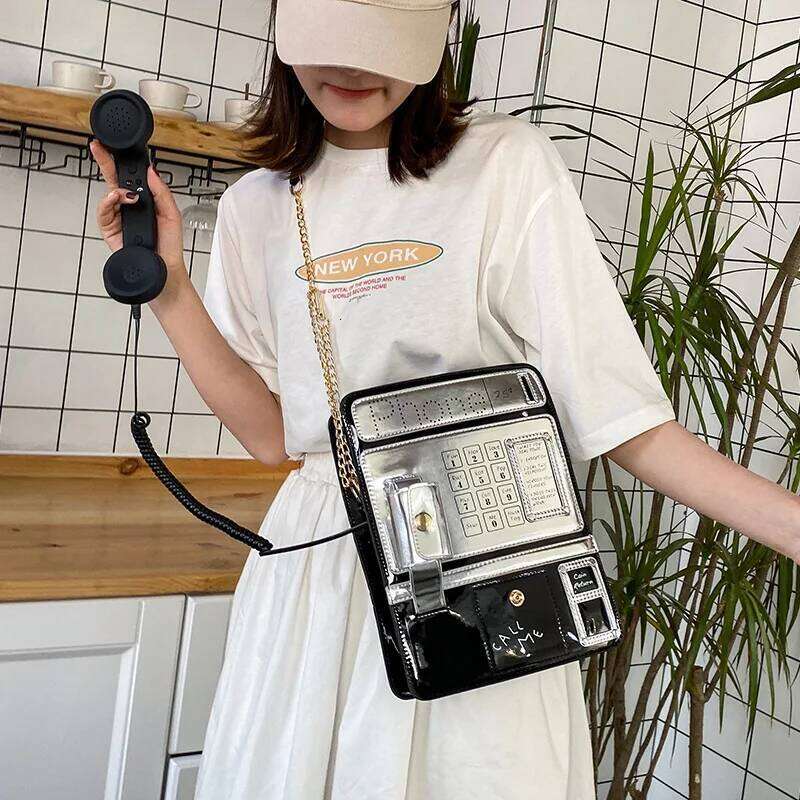 Brand Designer Cute Large Telephone Shape Crossbody Bags Chains Funny Women's Pu Leather Women Fashion Messenger Bag