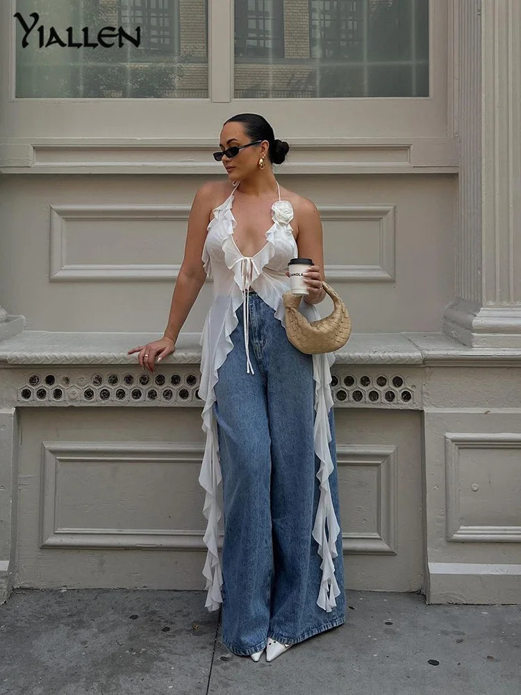 NIBBER Summer Autumn Fashion Solid Top Women Sexy Halter Sleeveless Tassels T-Shirt Street Casual Girl Clothing 250605