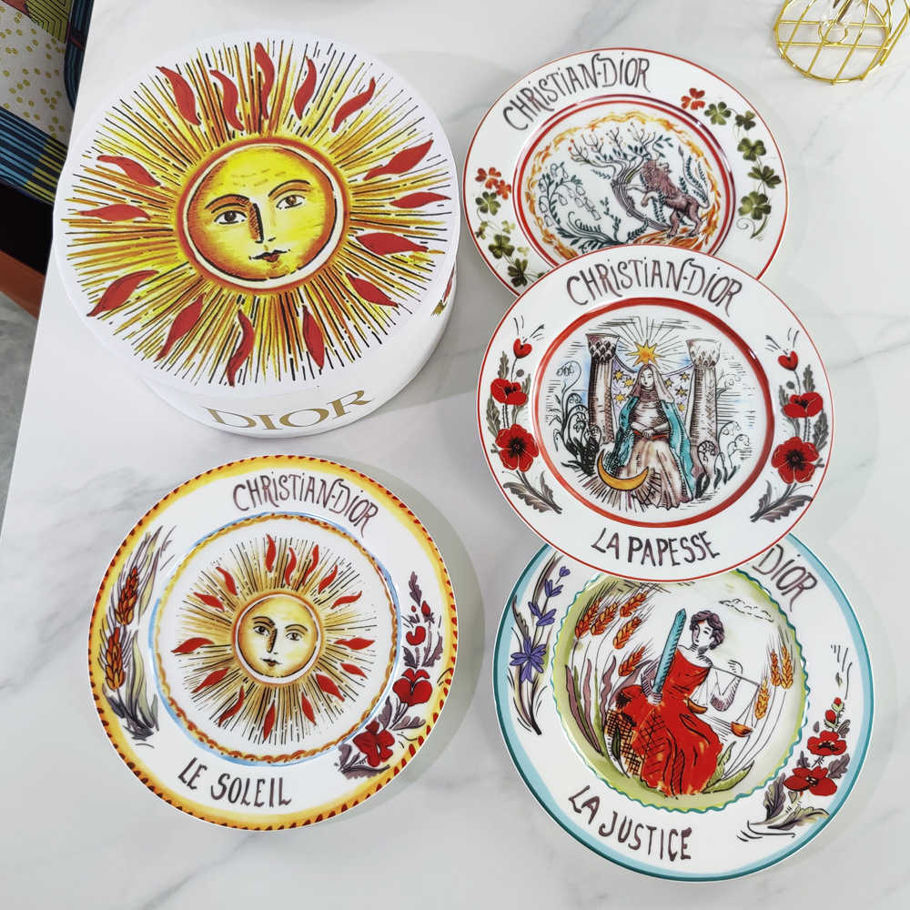 D Brand High-end Exquisite Bone China Western Dinner Plate Sun Moon Star 8inch Flat Plate Steak Salad Ceramic 4-piece Set S2566