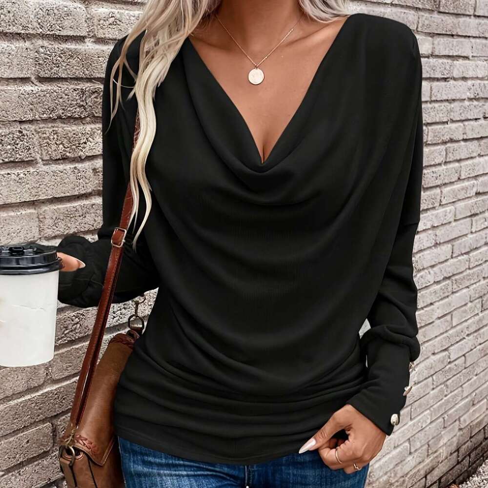 New Style Drop Neck Button Long Sleeve T-Shirt B5