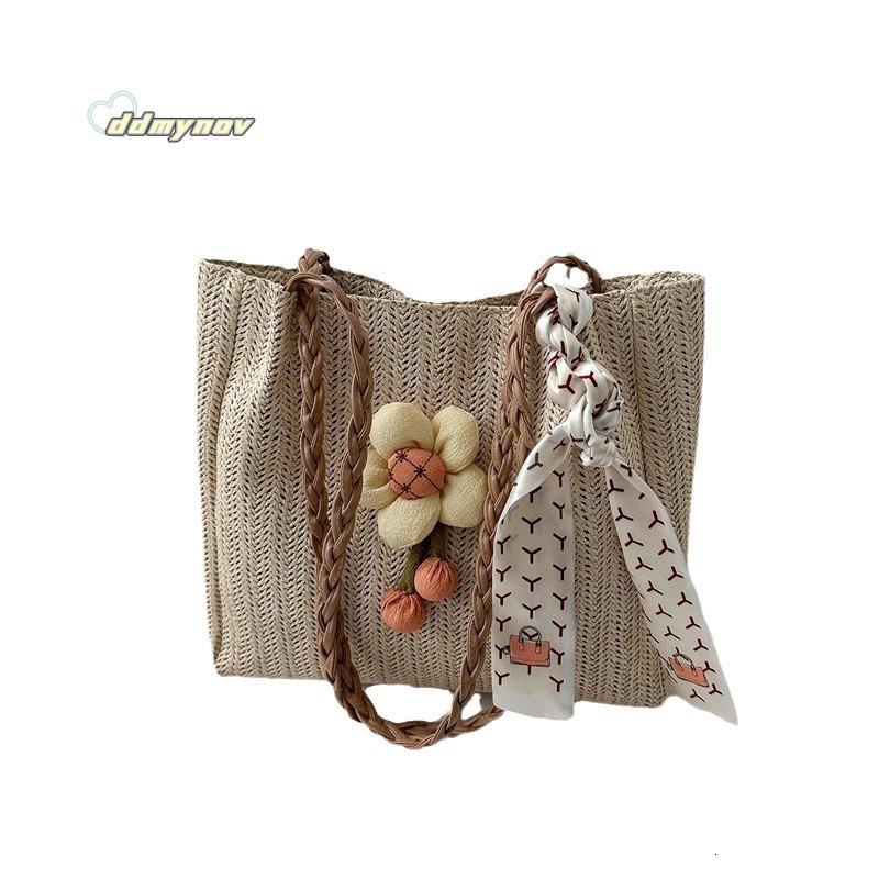 Niche Woven Bucket 2024 New Model Class and Commute, Large Capacity Vacation Shoulder Straw Bag for Women ddmynov