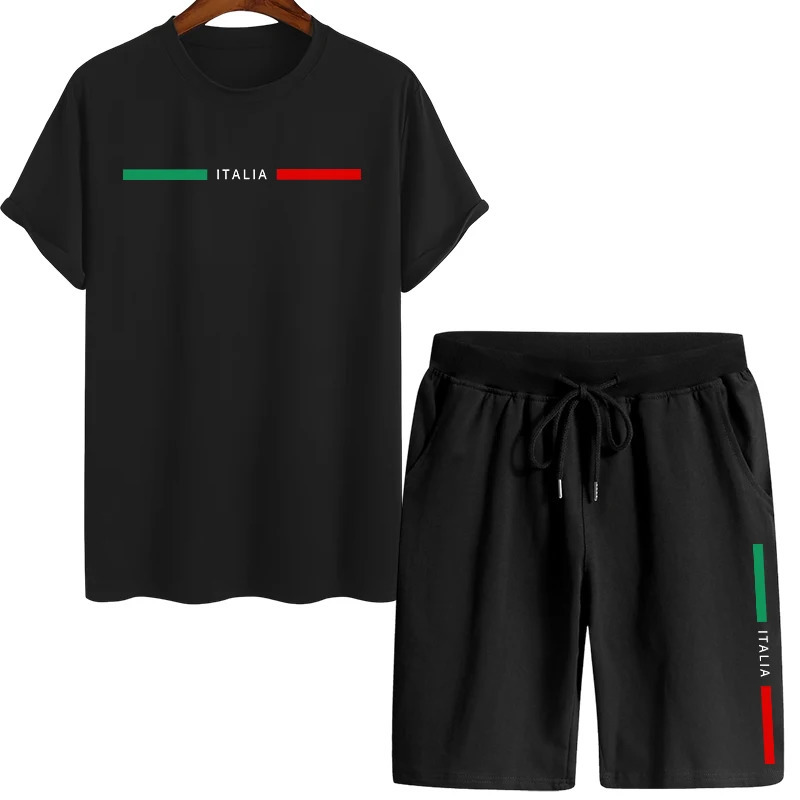 Mens Italy Printed Tracksuit T-shirts shorts 2pcs Set Summer Daily Casual Sports Jogger Suit Urban Fashion Cool Shorts Outfits 250605
