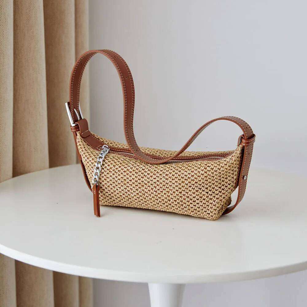 Women Simple Straw Beach Adjustable Strap Crochet Hobo Contrast Color Weaving Satchel Ladies Summer Daily Bag