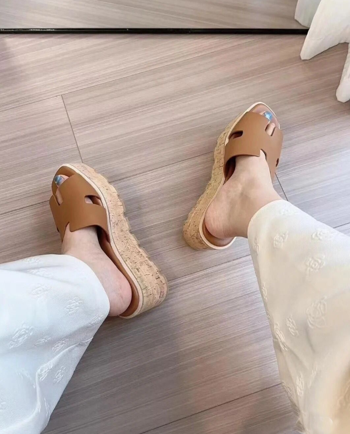 Women Wedge Sandals Summer Designer High Heels Wedges Flats Eze sandal Elda Espadrilles Calfskin Leather & Suede Mules Slide Slipper Shoes