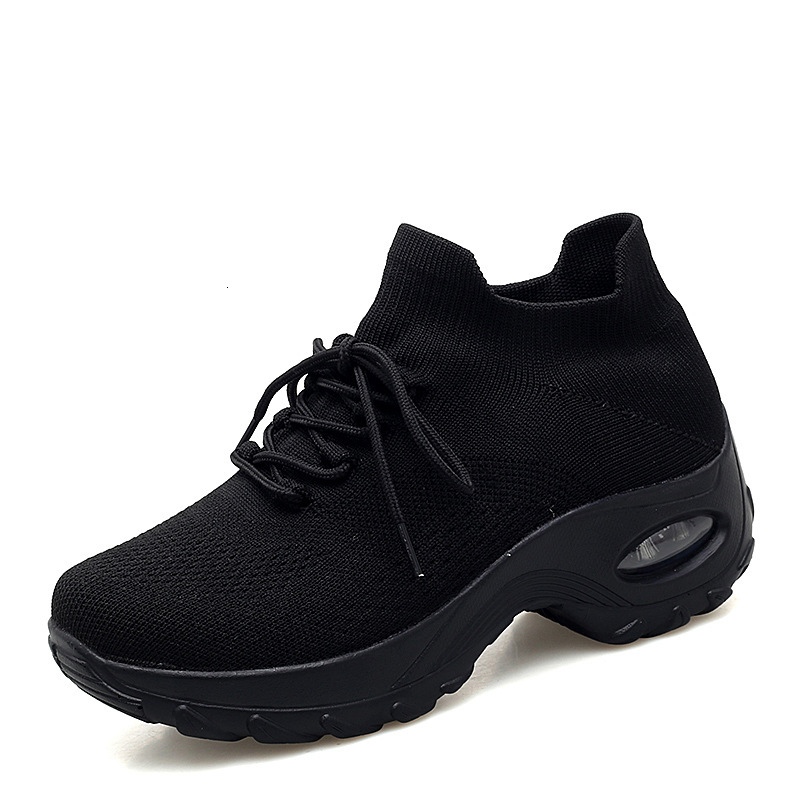 Autumn New Slip On All Black Women S Air Cushion Shock Casual Shoes Absorption Sports Casual Black Work Shoes Ddmysaturn