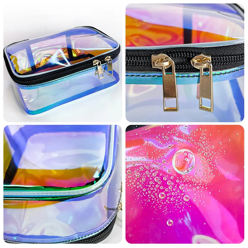 Simple And Transparent Waterproof Laser Makeup Bag Portable Travel Toiletries Storage Bag 250605