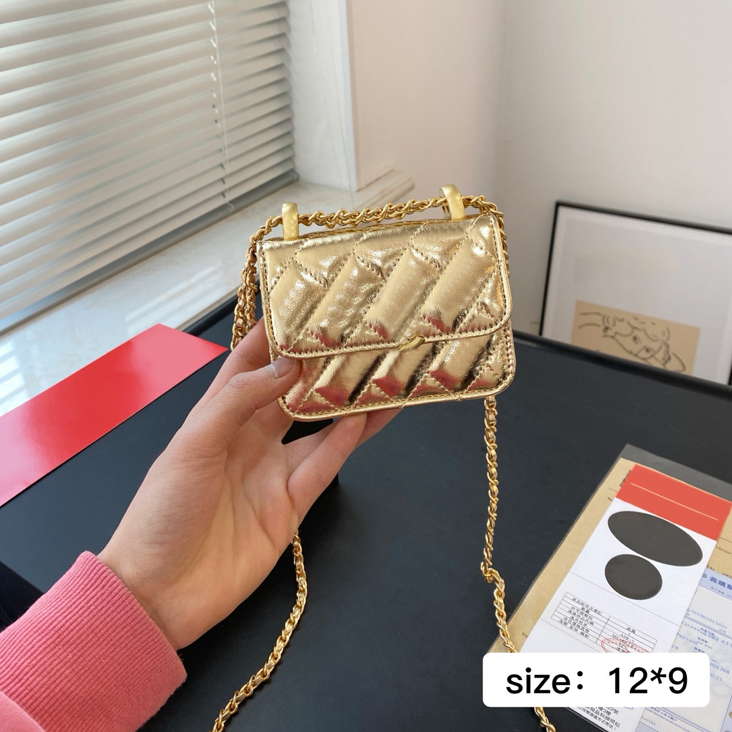 Designer Bag Mini Women Bag handbag Golden Ball chain plaid wallet 12CM double letter solid buckle Shoulder bag sheepskin caviar pattern evening bag Y82 01