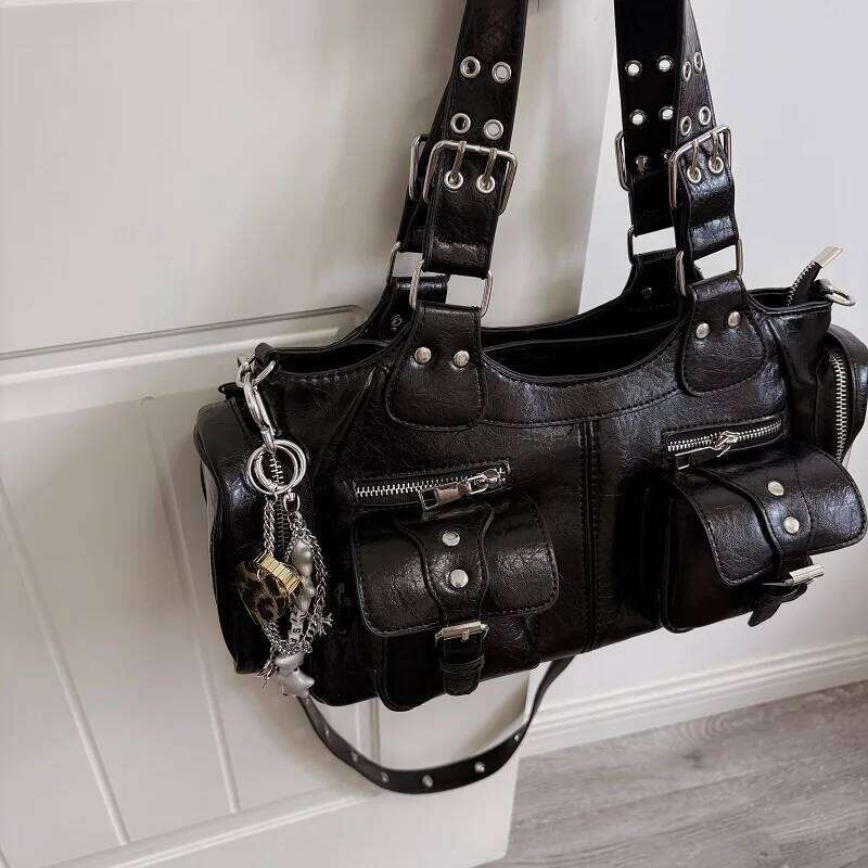 Patchwork Contrast Color Y2k Punk Shoulder Bags Vintage Aesthetic Casual Women's Handbags Fashion Ladies All Match Underarm Bag