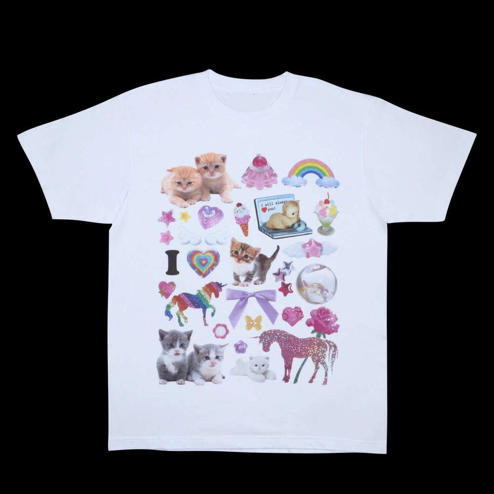Summer Y2K Print Short Sleeve Crew Neck Top Personality Dark Cute Puppy INS Loose T-Shirt