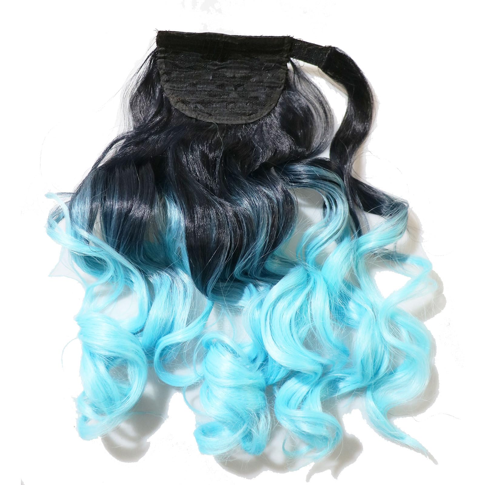LeeWin Ombre Color Ponytail Extension Wrap Around Magic Sticky Long Curly Wave Hair Extensions Synthetic Pony Tail Hairpiece for Women Girls