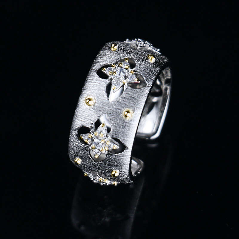 Italian Handmade Brushed Palace Style Two-Tone Craft Cloth Qi Lift Ring Real Gold Plated French Earrings