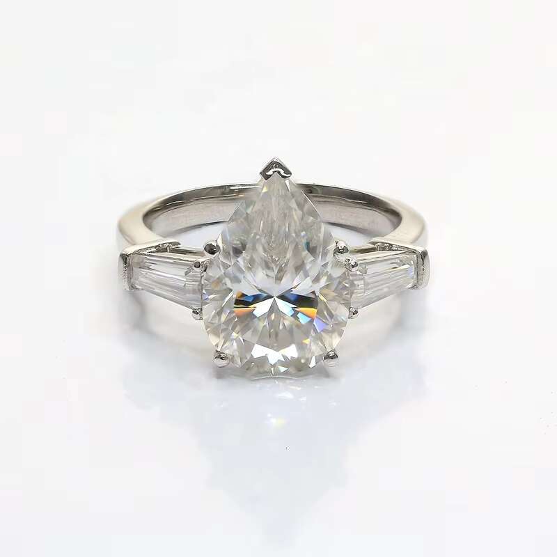 Large 5ct Fancy Cut Pear Moissanite Ring DEF VVS Sterling Silver925 Lab Diamond Engagement Wedding Ring