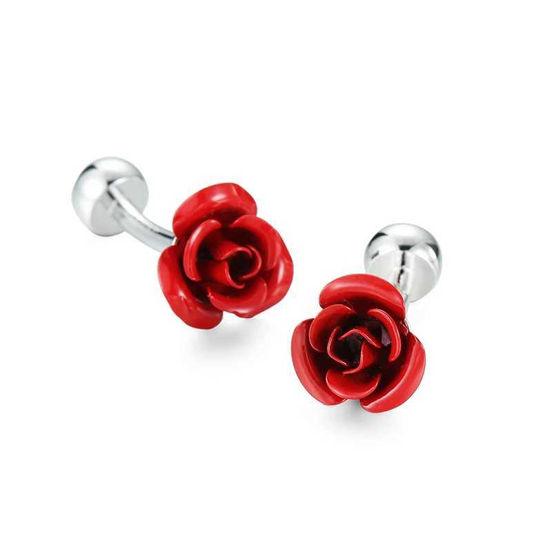 High quality mens French shirt cufflinks metal Romantic Red Love Rose cuff buttons business suit accessory jewelry gifts W250606