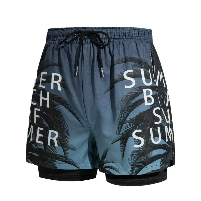 Double-layer Swim Trunks for Men Boxer Shorts Anti-embarrassment Lined with Professional Beach Pants Adult Swim Gear 250530