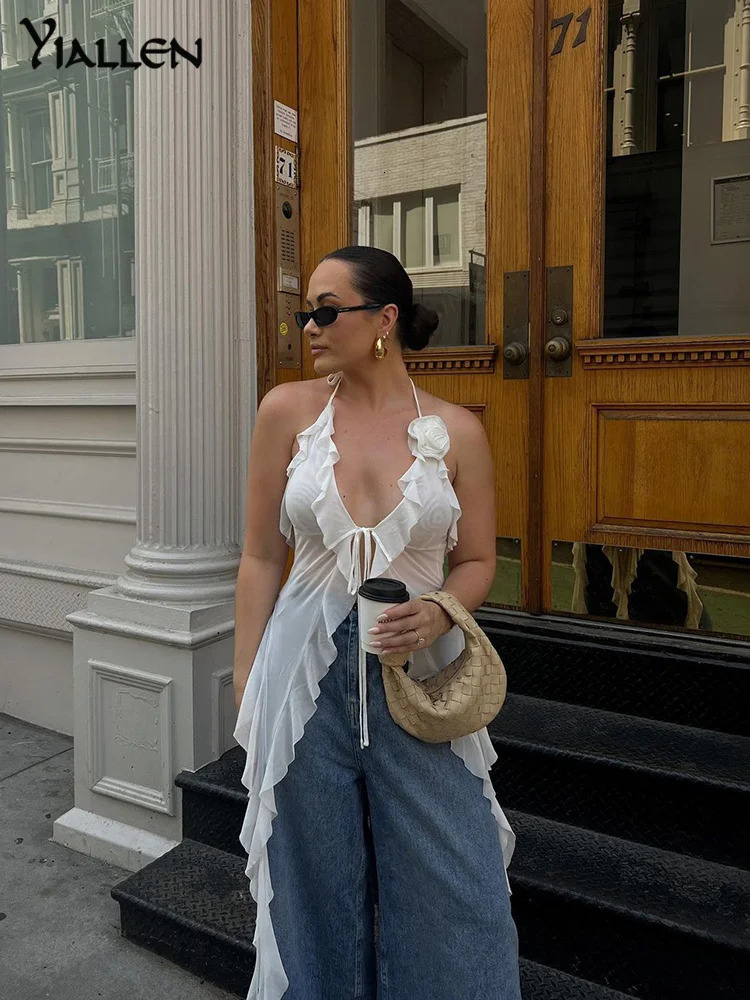 NIBBER Summer Autumn Fashion Solid Top Women Sexy Halter Sleeveless Tassels T-Shirt Street Casual Girl Clothing 250605