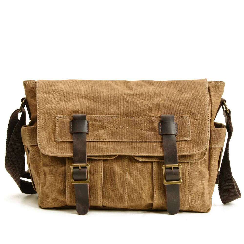 Waxed Canvas Patchwork Leather Retro Men's Shoulder Fashion Trend Computer Crossbody Messenger Bag