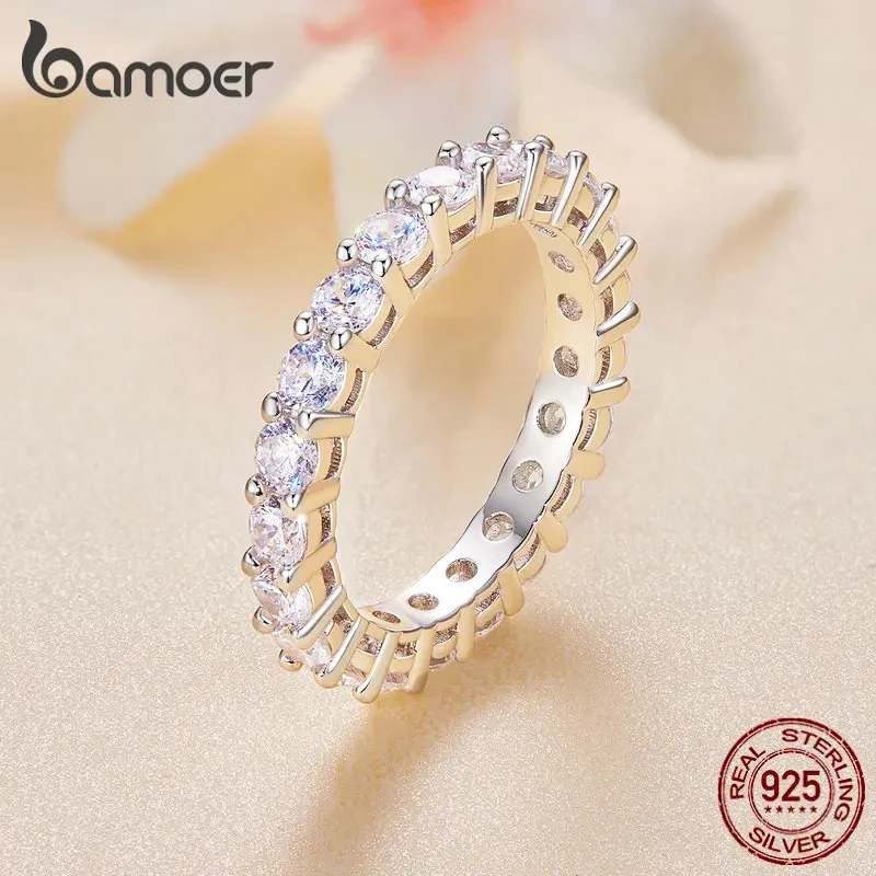 BAMOER Diamond Moissanite Ring Full Eternity Band for Women 925 Sterling Silver Diamond Wedding Engagement Ring Gift MSR020
