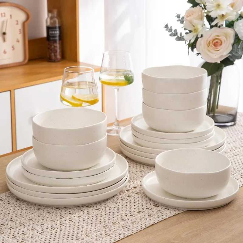 Ceramic Dinnerware Sets Wavy Rim Stoneware Plates and Bowls Sets Highly Chip and Crack Resistant Service for 4C250606