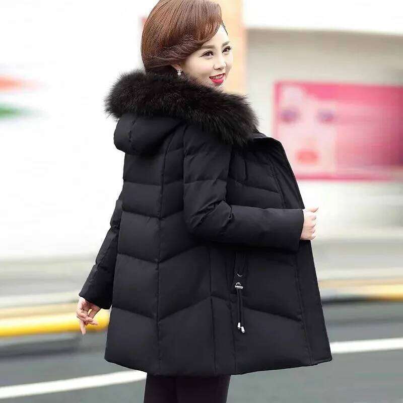 Size 5XL Mother Winter Coat With Fur Collar Elderly Cotton Womens Thicken Down Padded Jacket Hooded Parka