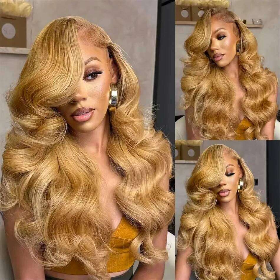 Brazilian #27 Honey Blonde 30 Inch Body Wave 13x4 Front Human Hair Wig 13x6 HD Transparent Lace Frontal Wigs 200% For Women