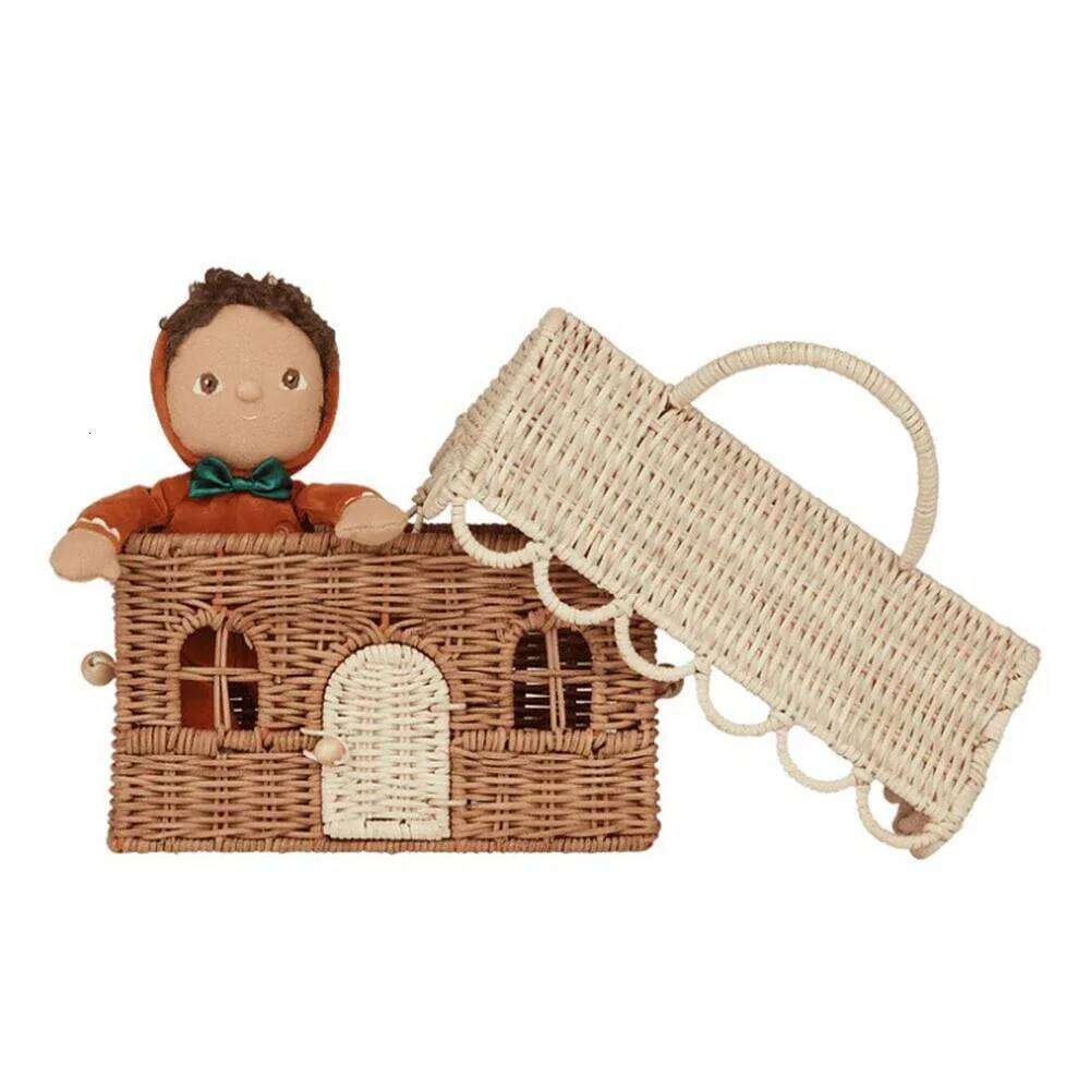 Funny House Rattan Wicker Woven Handbag Straw Knitted Box for Women 2025 Handmade Travel Beach Bags Square Basket Bag