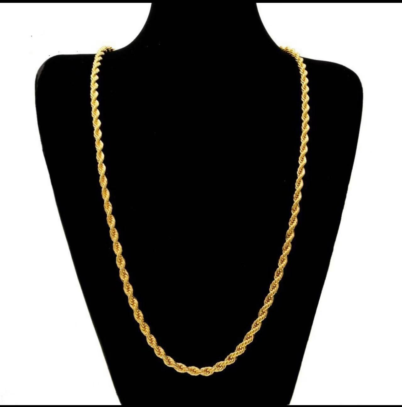 Mens Hip Hop NecklacePure Filled Real Solid Gold Men Simple Style Rope k Chains