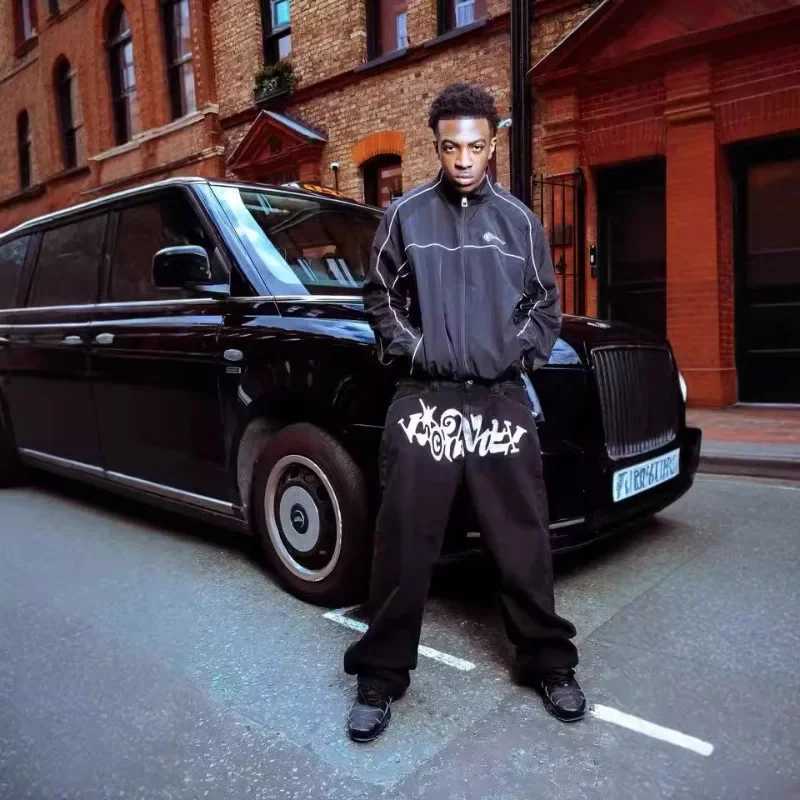 Loose Straight Leg Mens Jeans 2024 Spring Autumn High Street Hip Hop Trendy Brand Personalized Letter Print Casual Trousers Z250605